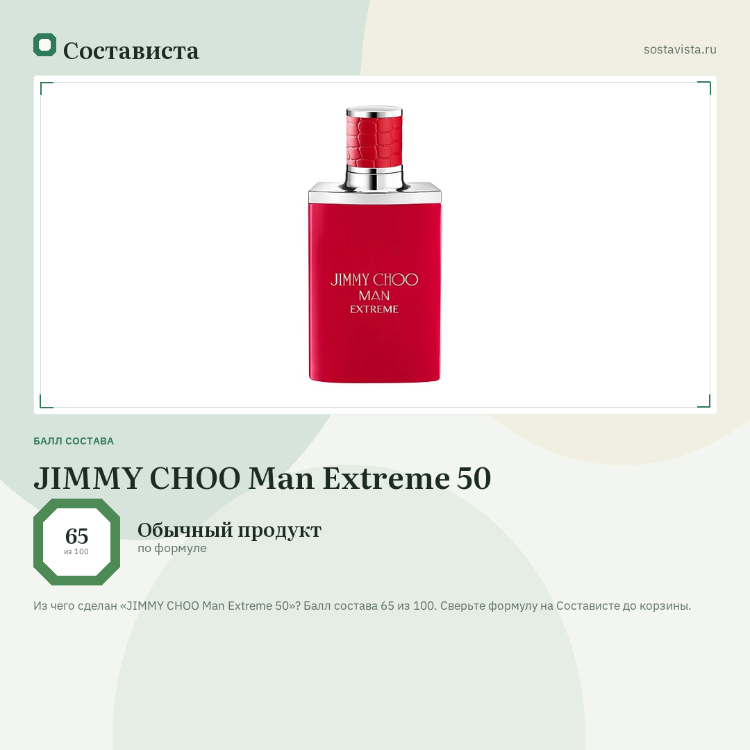 JIMMY CHOO Man Extreme 50: балл состава 65 из 100 — Состависта