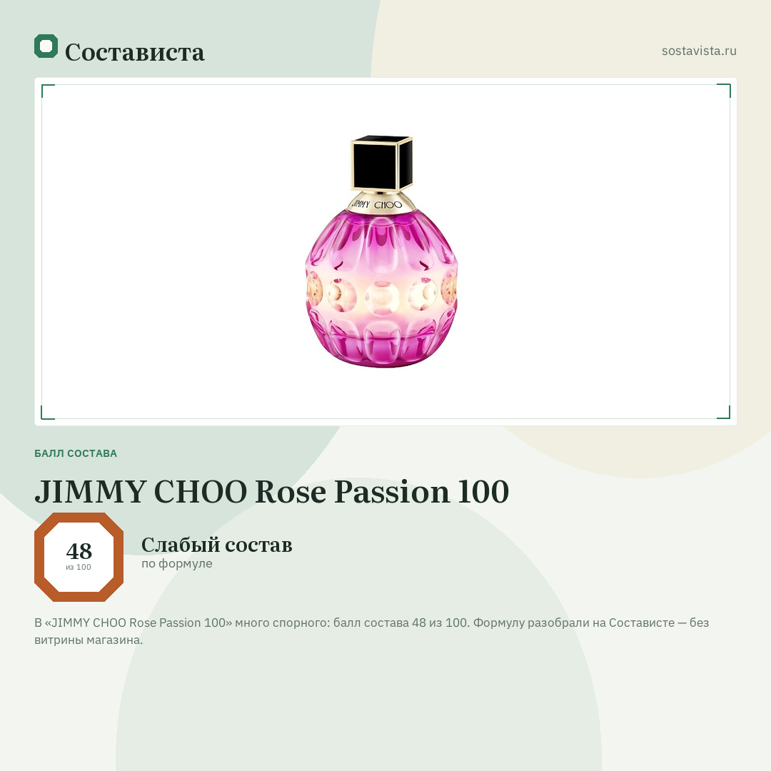 JIMMY CHOO Rose Passion 100: балл состава 48 из 100 — Состависта