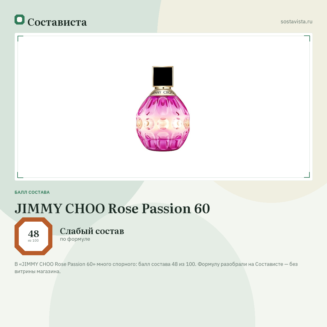 JIMMY CHOO Rose Passion 60: балл состава 48 из 100 — Состависта