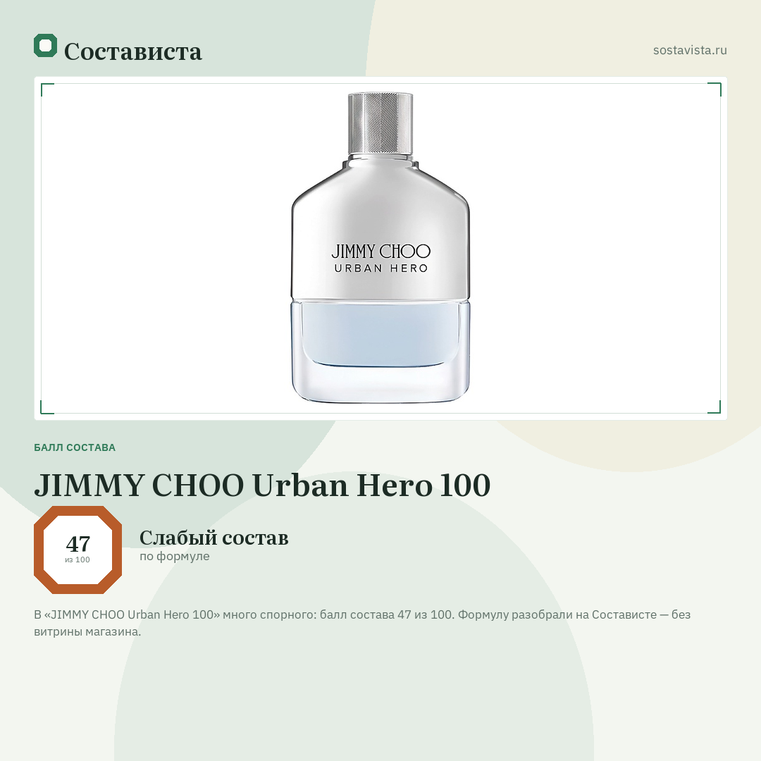 JIMMY CHOO Urban Hero 100: балл состава 47 из 100 — Состависта