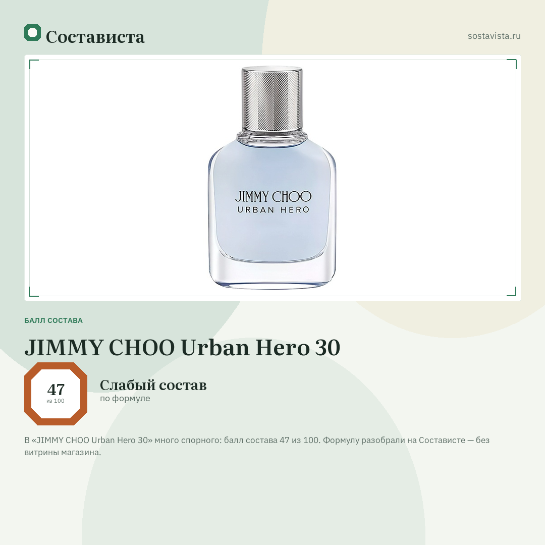 JIMMY CHOO Urban Hero 30: балл состава 47 из 100 — Состависта