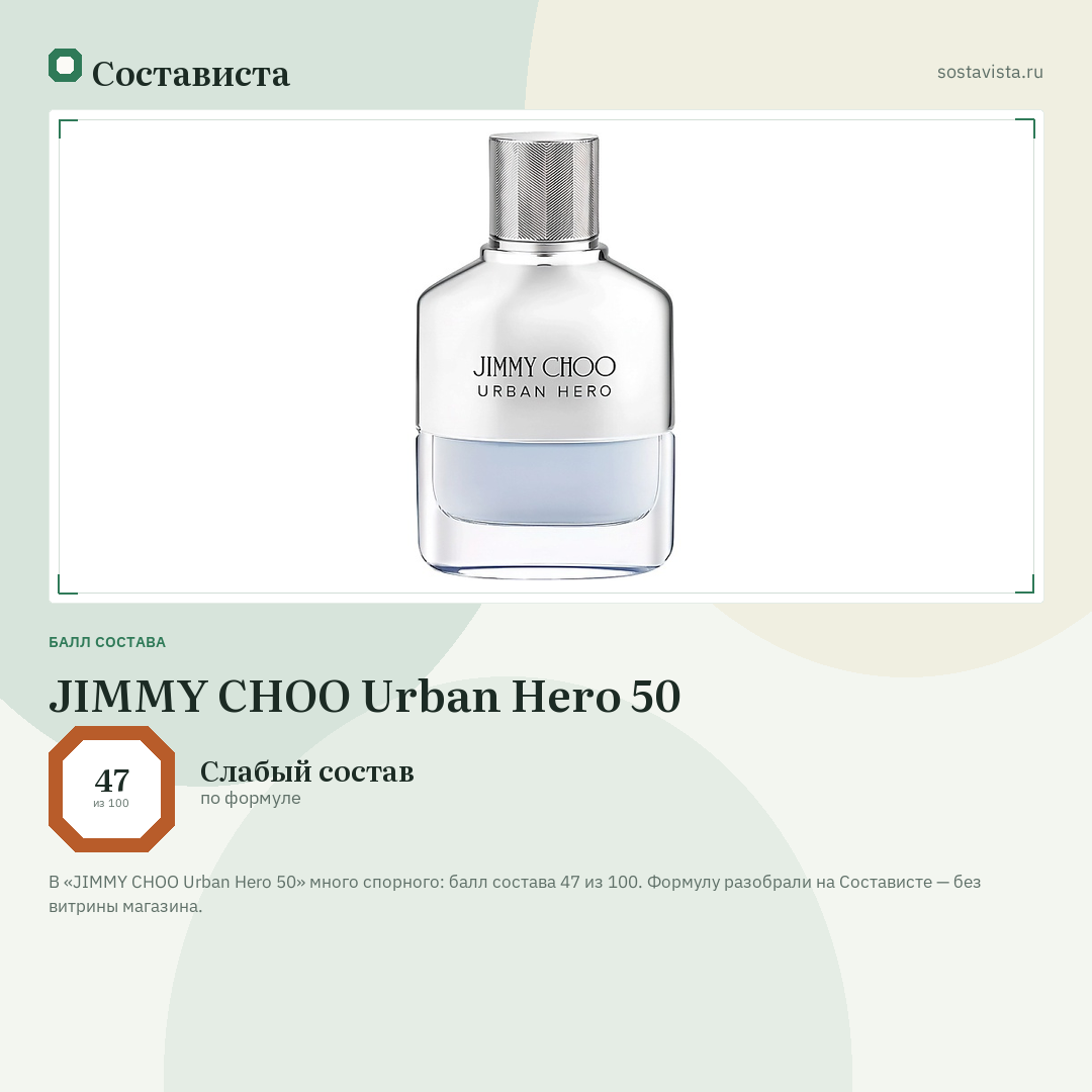 JIMMY CHOO Urban Hero 50: балл состава 47 из 100 — Состависта