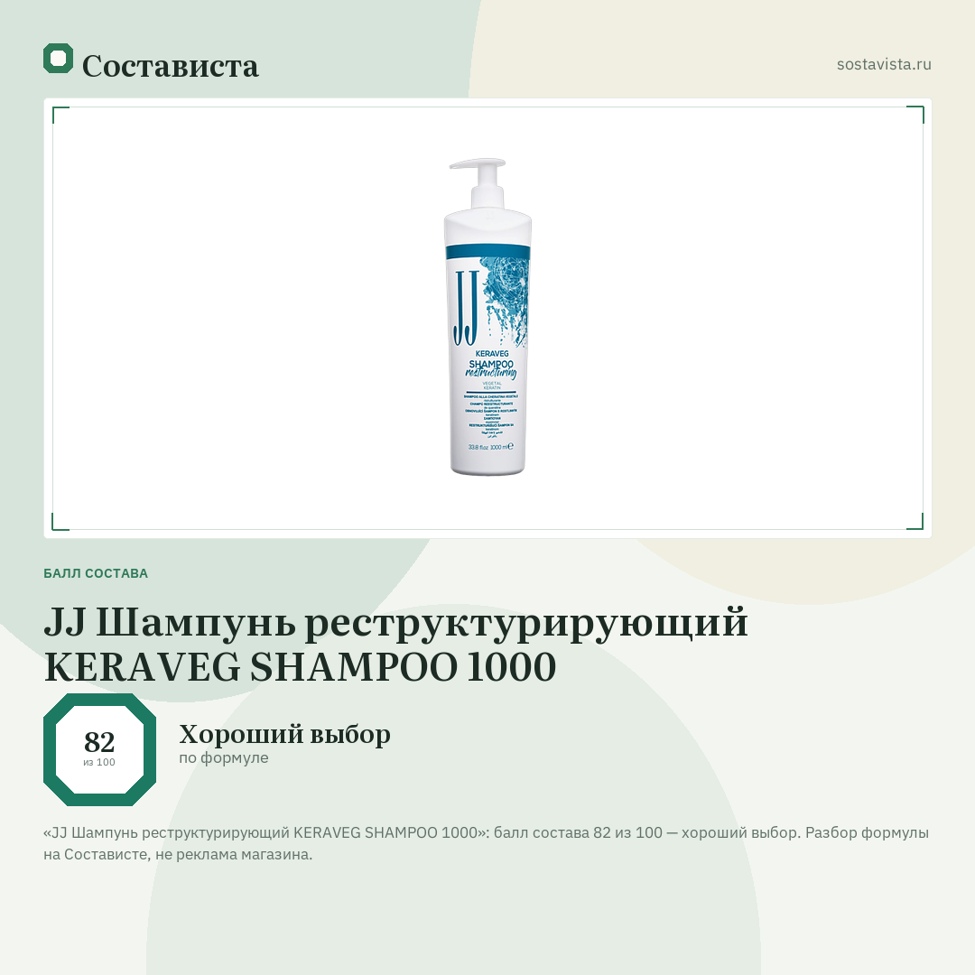 JJ Шампунь реструктурирующий KERAVEG SHAMPOO 1000: балл состава 82 из 100 — Состависта