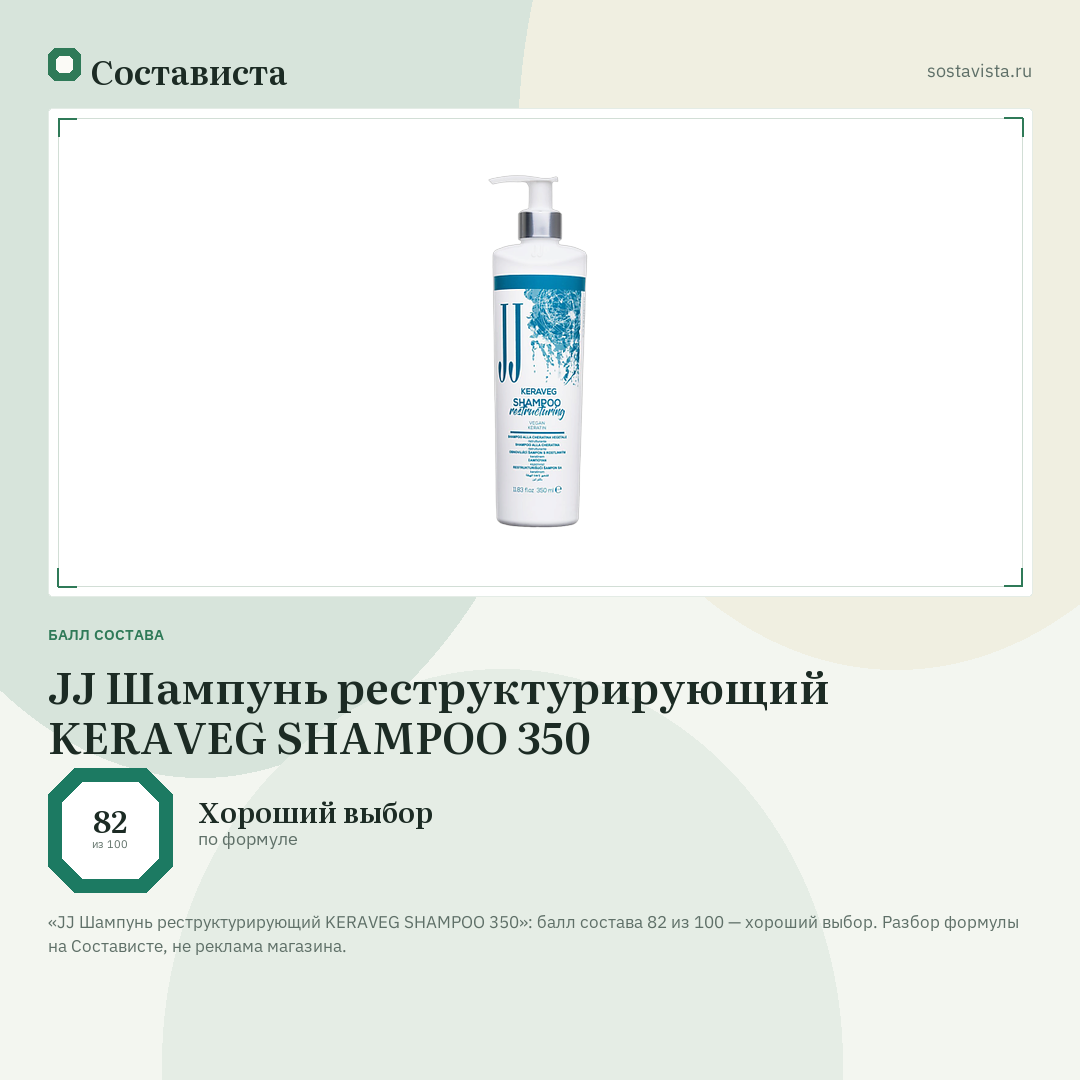 JJ Шампунь реструктурирующий KERAVEG SHAMPOO 350: балл состава 82 из 100 — Состависта