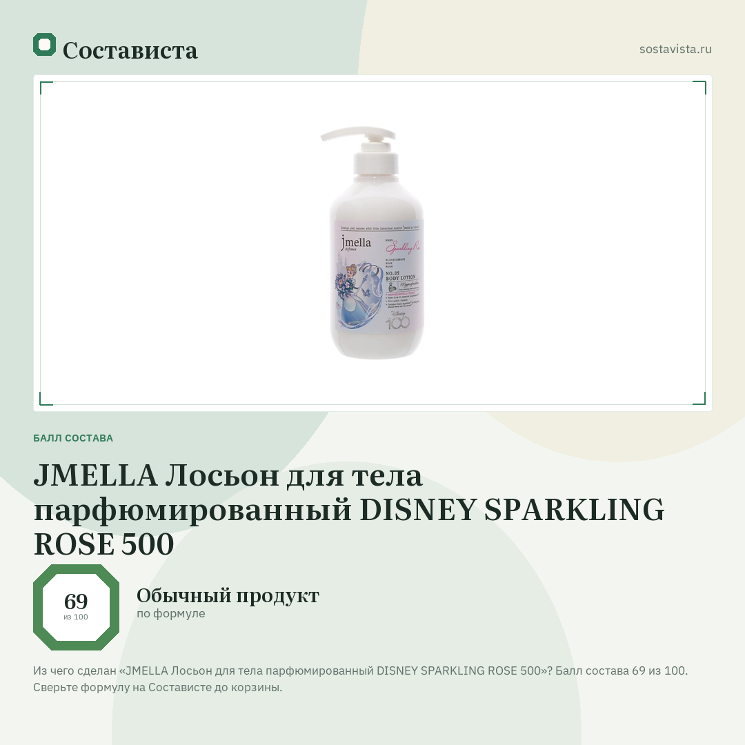 JMELLA Лосьон для тела парфюмированный DISNEY SPARKLING ROSE 500: балл состава 69 из 100 — Состависта