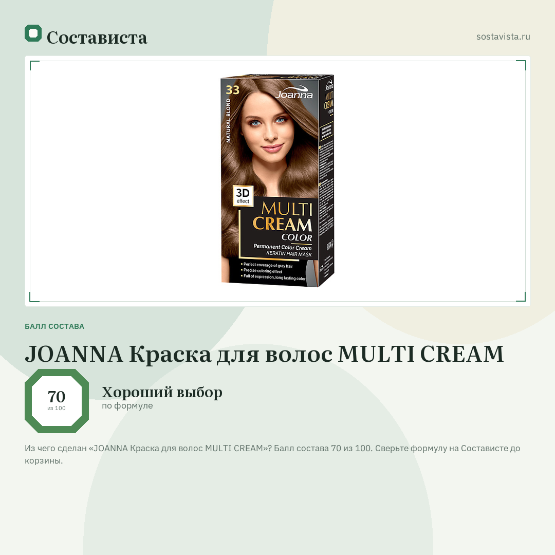 JOANNA Краска для волос MULTI CREAM: балл состава 70 из 100 — Состависта