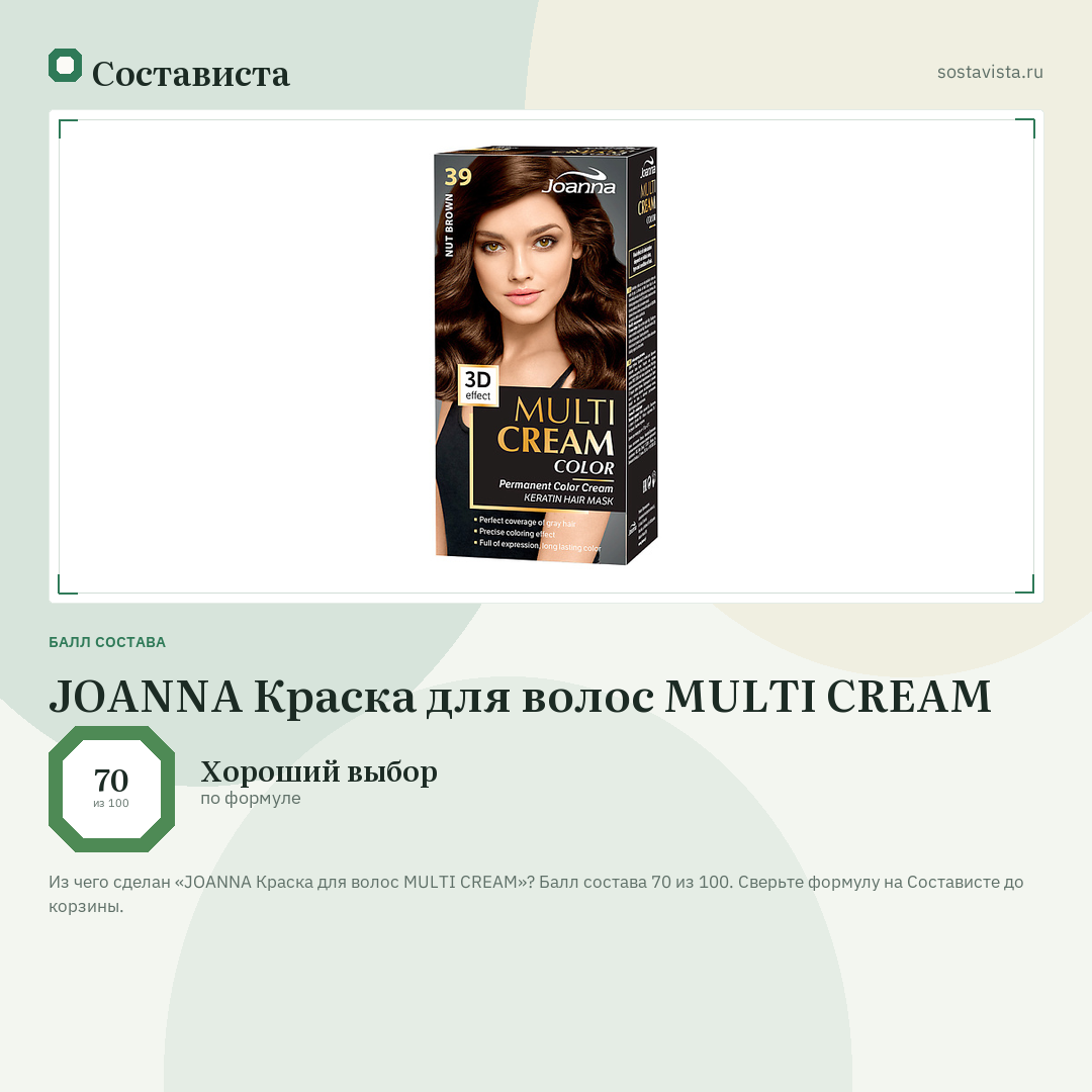 JOANNA Краска для волос MULTI CREAM: балл состава 70 из 100 — Состависта