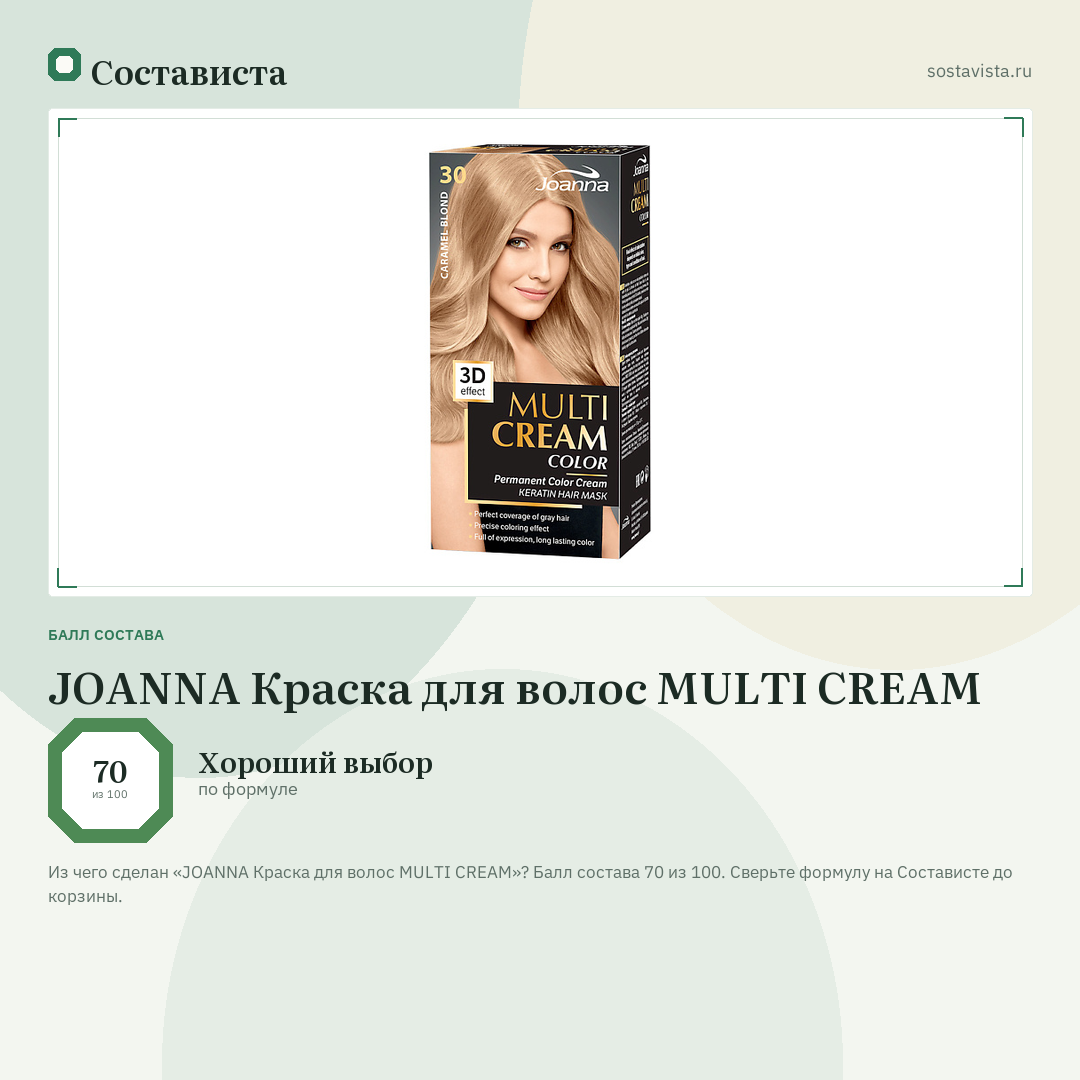 JOANNA Краска для волос MULTI CREAM: балл состава 70 из 100 — Состависта