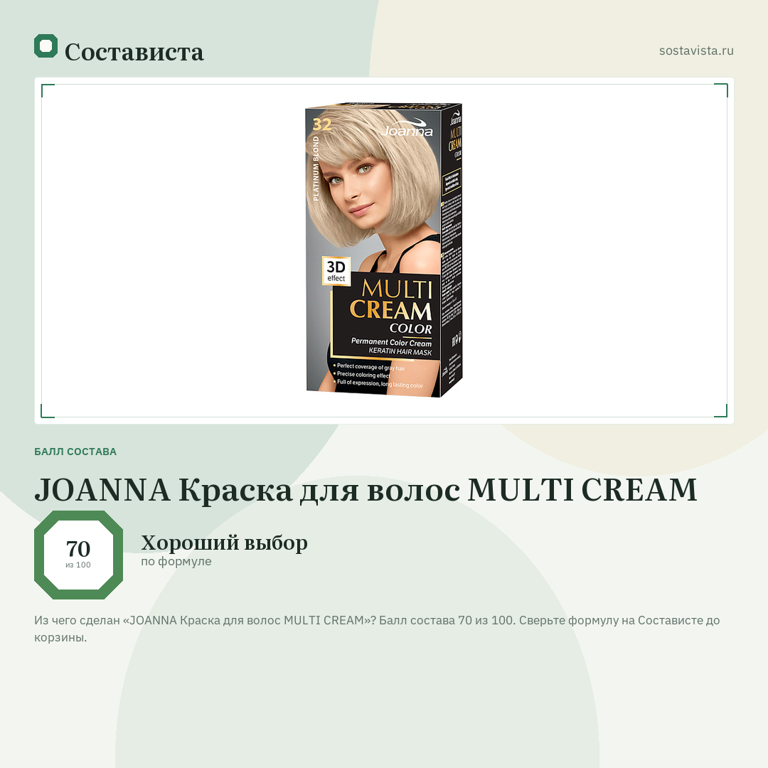 JOANNA Краска для волос MULTI CREAM: балл состава 70 из 100 — Состависта