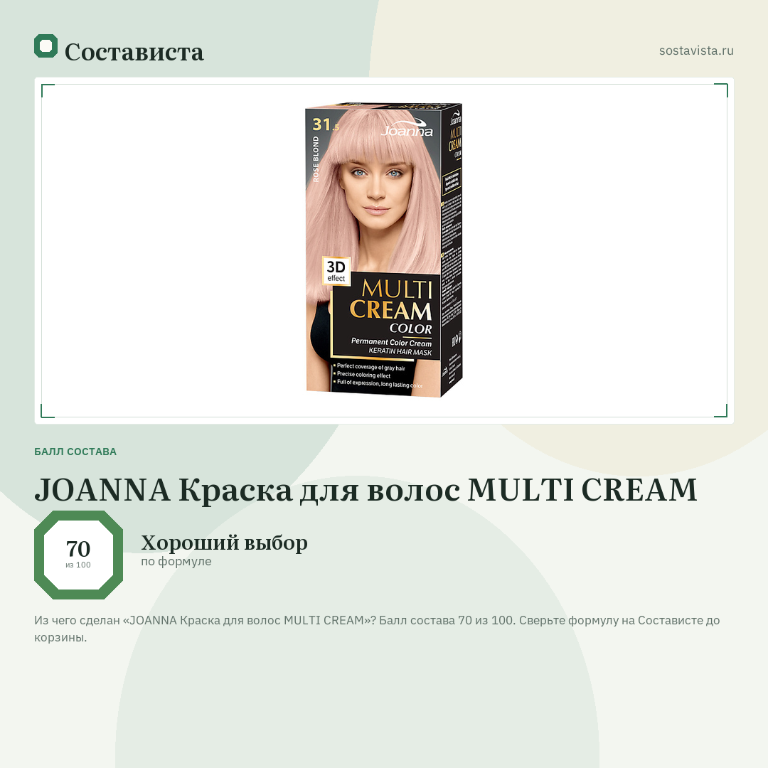 JOANNA Краска для волос MULTI CREAM: балл состава 70 из 100 — Состависта