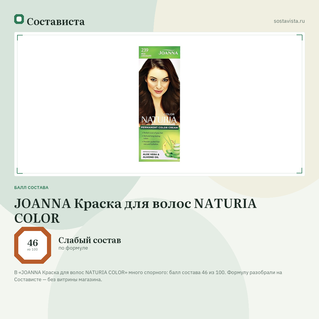 JOANNA Краска для волос NATURIA COLOR: балл состава 46 из 100 — Состависта