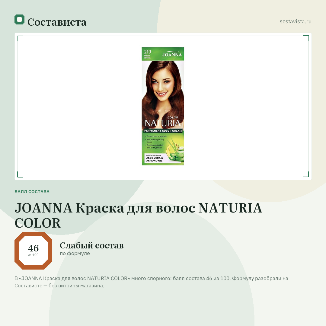 JOANNA Краска для волос NATURIA COLOR: балл состава 46 из 100 — Состависта