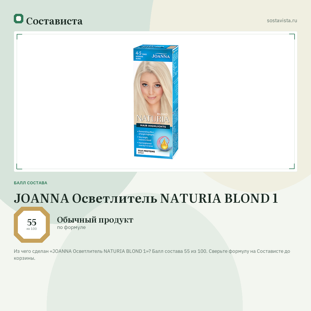 JOANNA Осветлитель NATURIA BLOND 1: балл состава 55 из 100 — Состависта