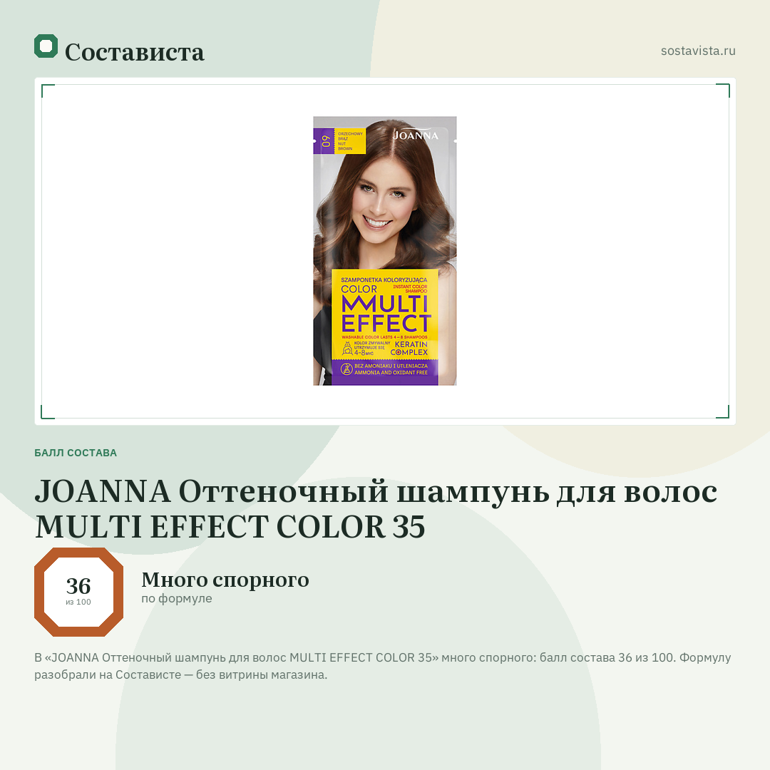 JOANNA Оттеночный шампунь для волос MULTI EFFECT COLOR 35: балл состава 36 из 100 — Состависта