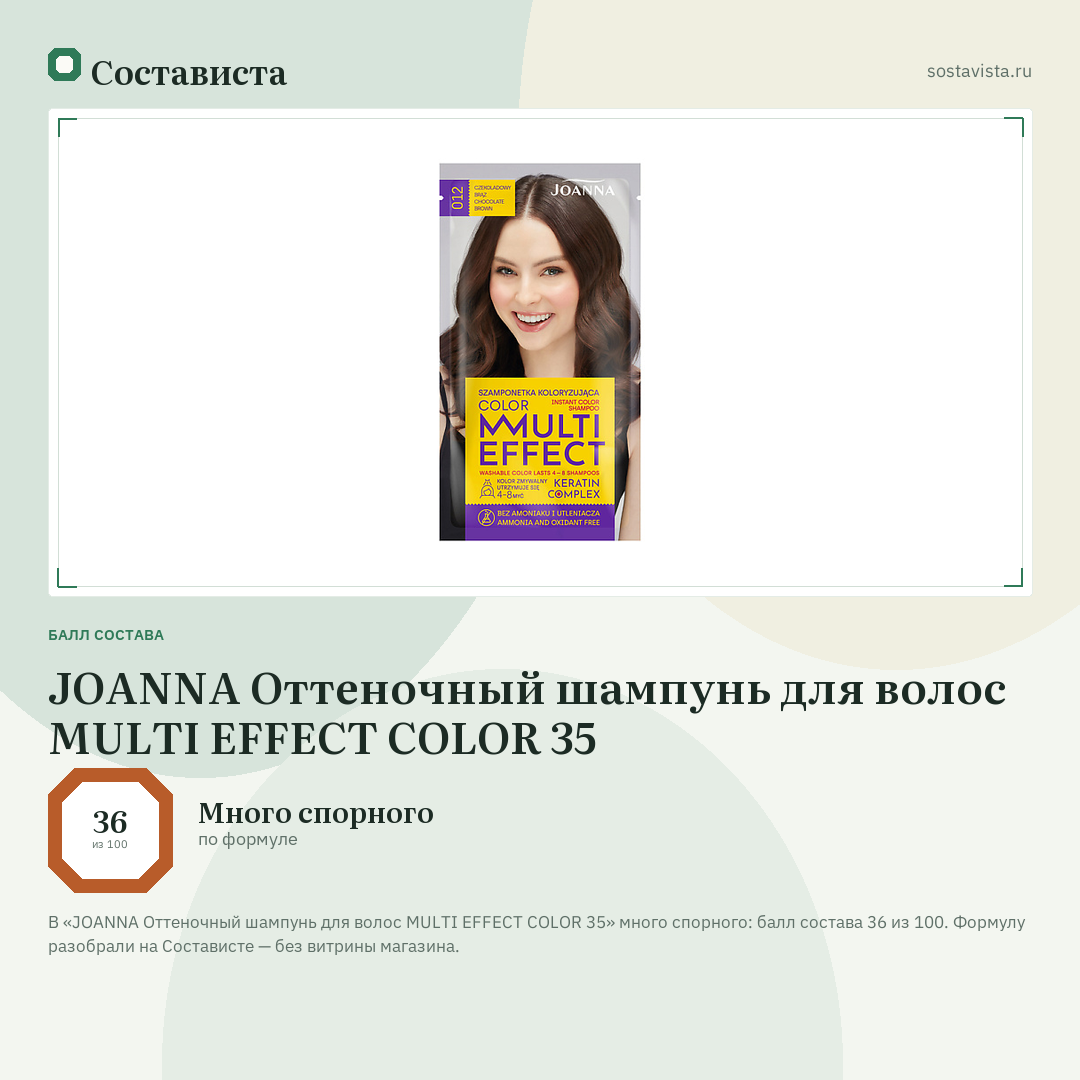 JOANNA Оттеночный шампунь для волос MULTI EFFECT COLOR 35: балл состава 36 из 100 — Состависта