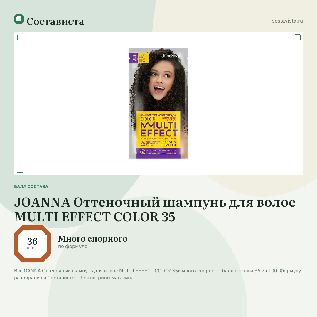 JOANNA Оттеночный шампунь для волос MULTI EFFECT COLOR 35: балл состава 36 из 100 — Состависта