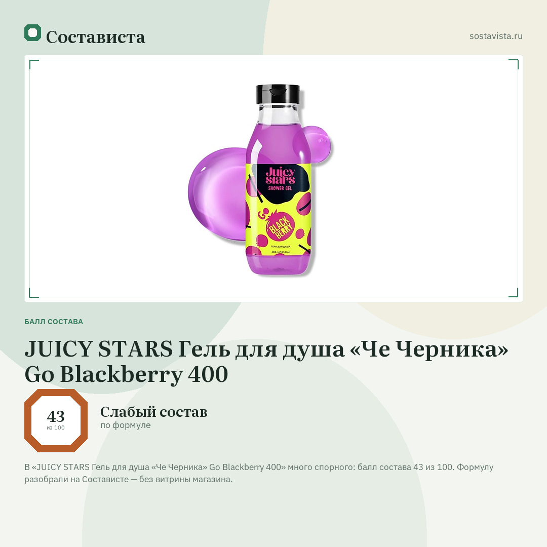 JUICY STARS Гель для душа «Че Черника» Go Blackberry 400: балл состава 43 из 100 — Состависта