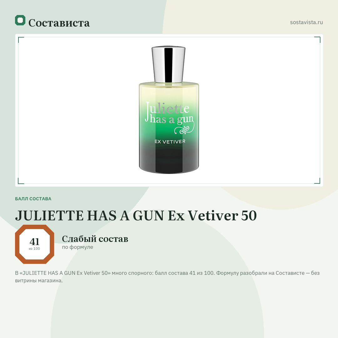 JULIETTE HAS A GUN Ex Vetiver 50: балл состава 41 из 100 — Состависта