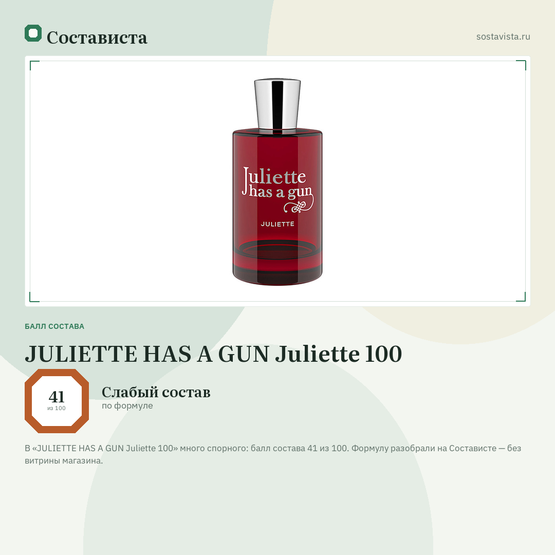 JULIETTE HAS A GUN Juliette 100: балл состава 41 из 100 — Состависта
