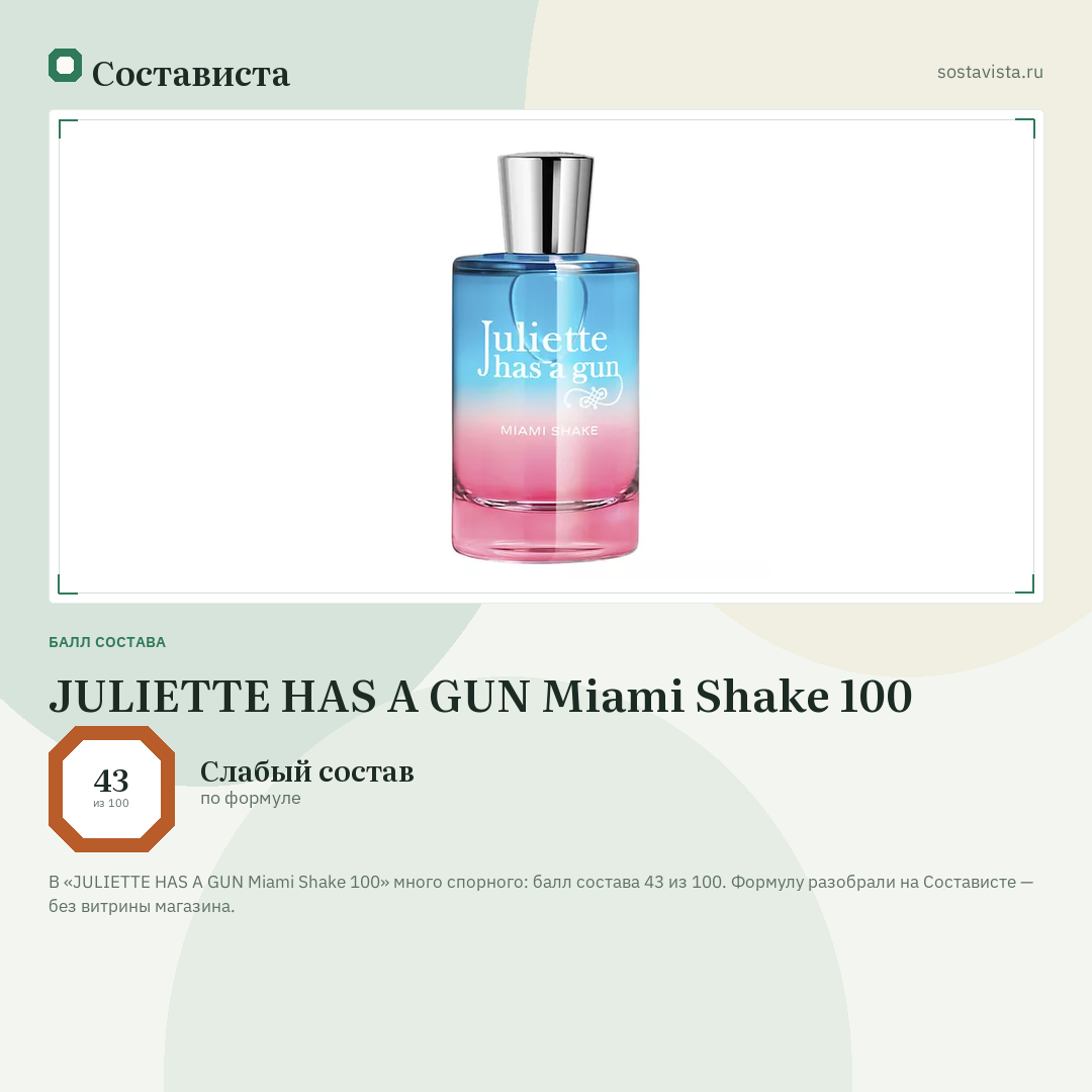 JULIETTE HAS A GUN Miami Shake 100: балл состава 43 из 100 — Состависта