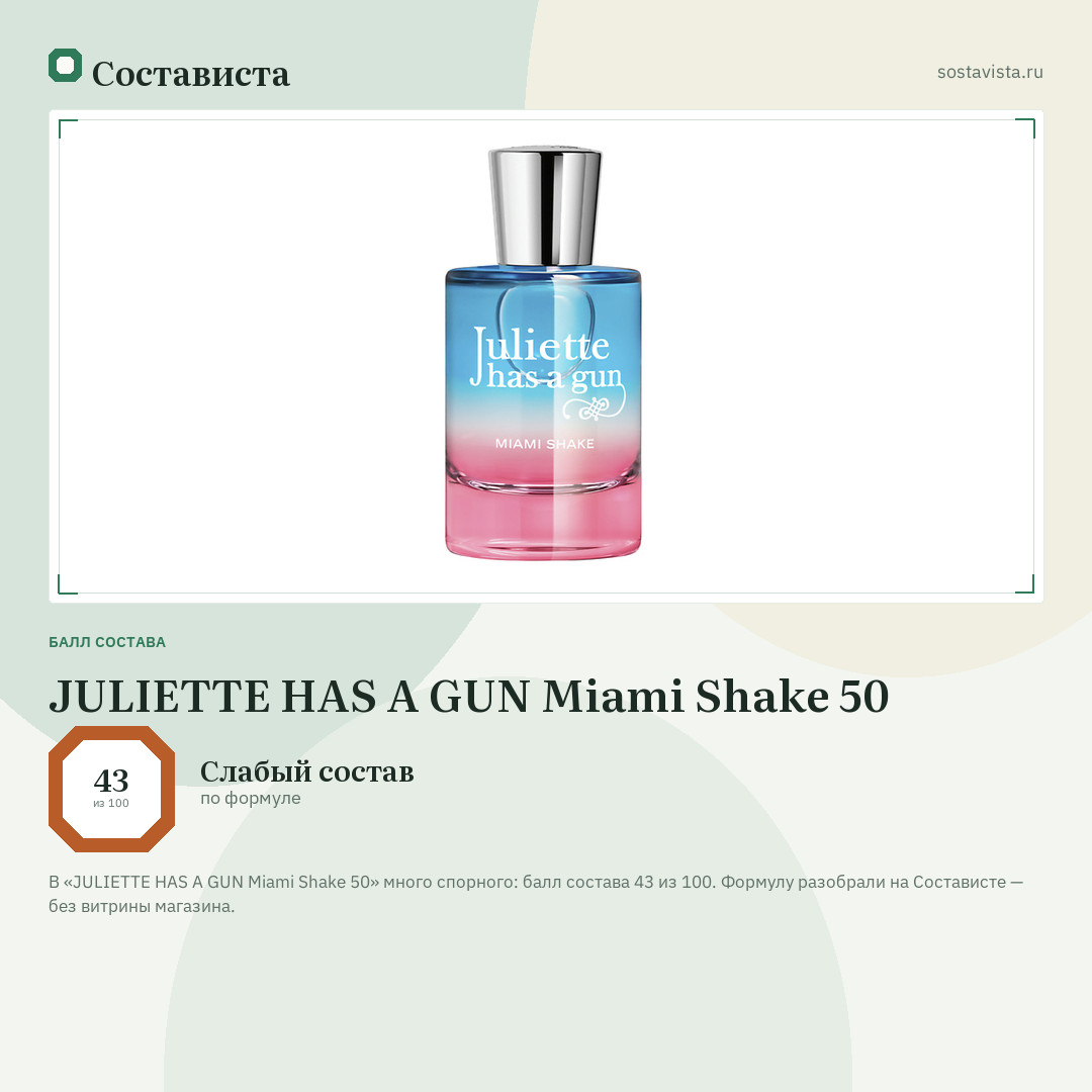 JULIETTE HAS A GUN Miami Shake 50: балл состава 43 из 100 — Состависта
