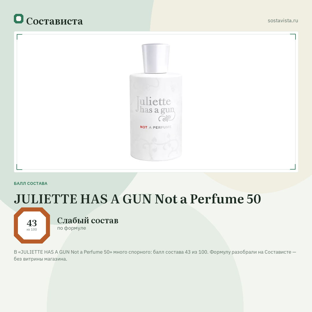 JULIETTE HAS A GUN Not a Perfume 50: балл состава 43 из 100 — Состависта