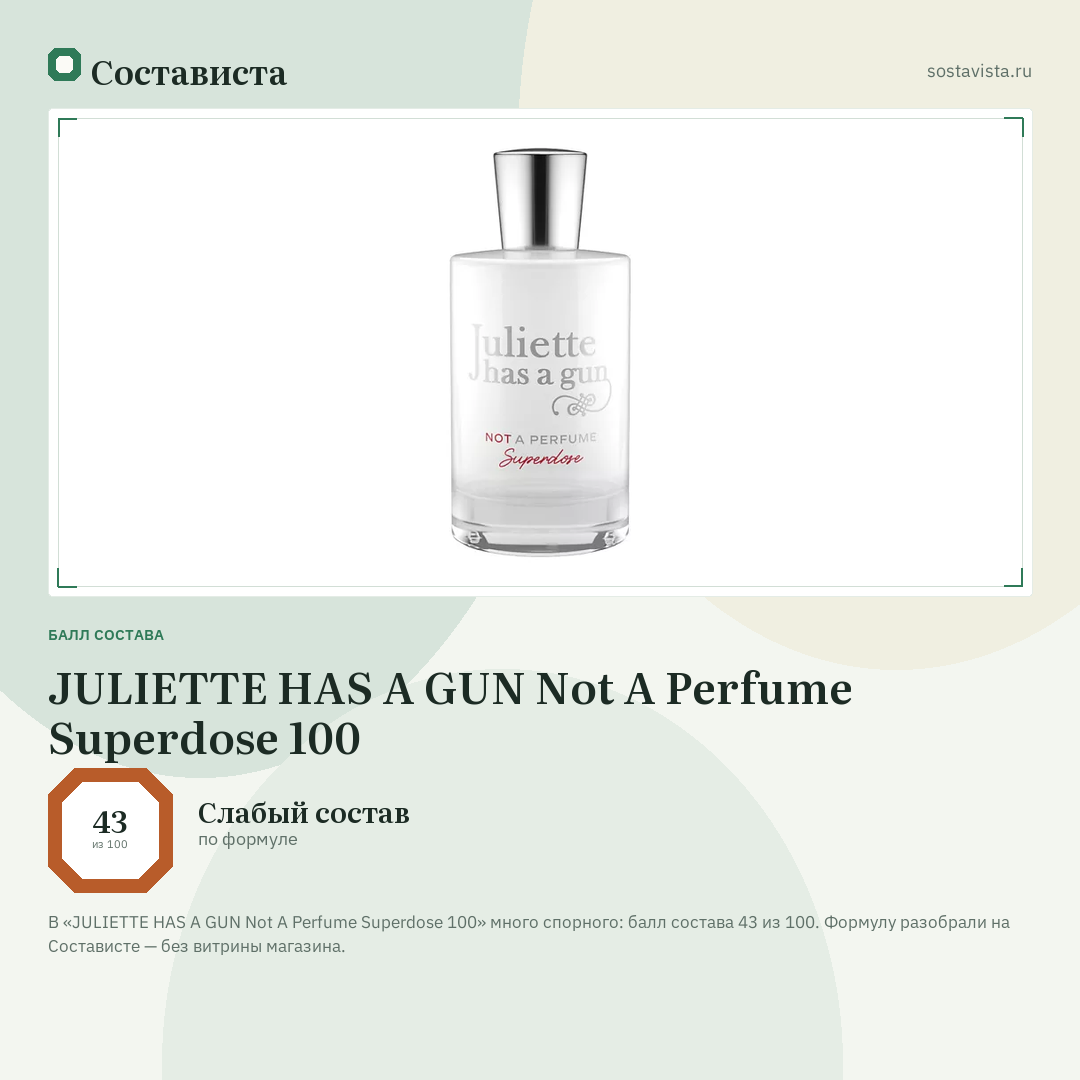 JULIETTE HAS A GUN Not A Perfume Superdose 100: балл состава 43 из 100 — Состависта