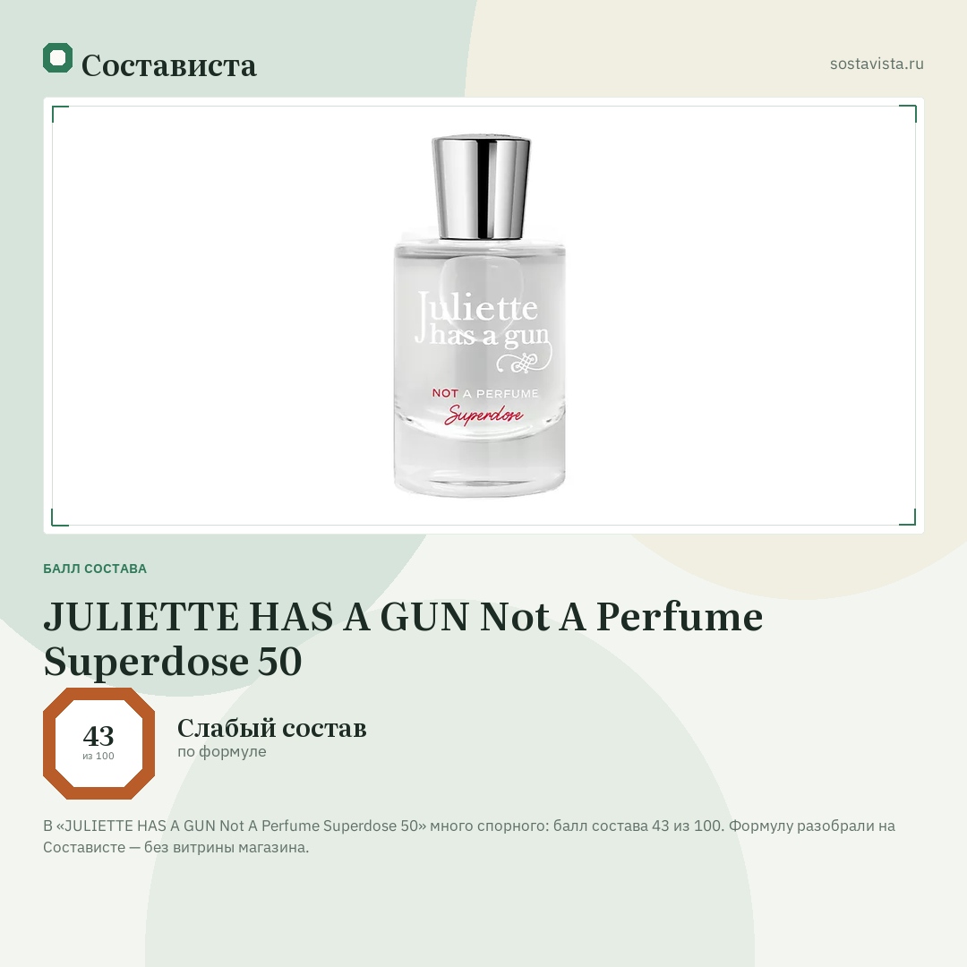 JULIETTE HAS A GUN Not A Perfume Superdose 50: балл состава 43 из 100 — Состависта
