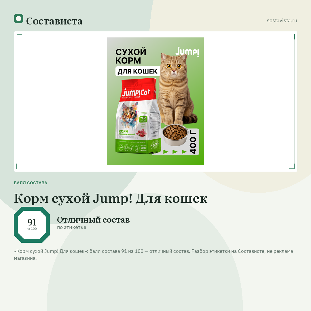 Корм сухой Jump! Для кошек: балл состава 91 из 100 — Состависта
