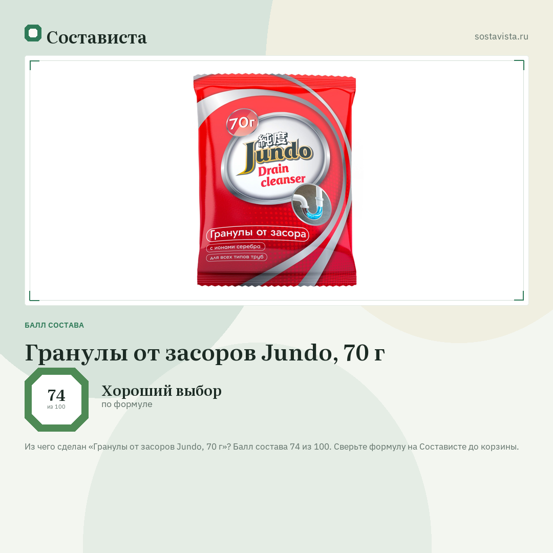 Гранулы от засоров Jundo, 70 г: балл состава 74 из 100 — Состависта