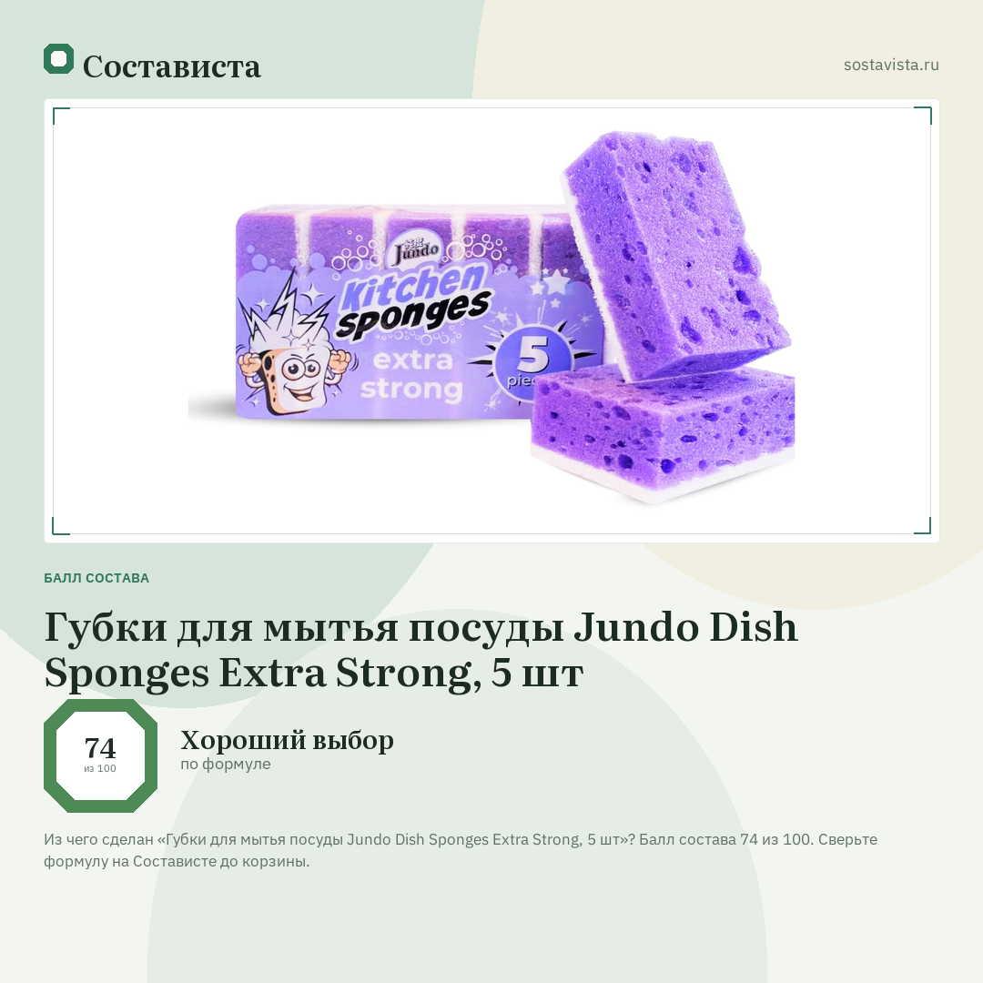 Губки для мытья посуды Jundo Dish Sponges Extra Strong, 5 шт: балл состава 74 из 100 — Состависта