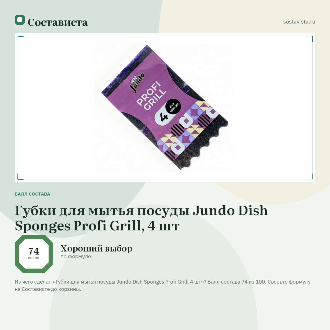 Губки для мытья посуды Jundo Dish Sponges Profi Grill, 4 шт: балл состава 74 из 100 — Состависта