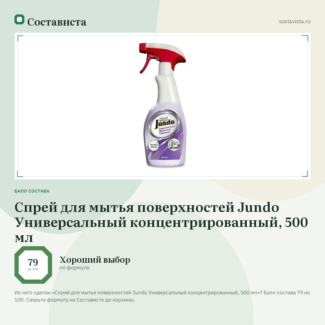 Спрей для мытья поверхностей Jundo Универсальный концентрированный, 500 мл: балл состава 79 из 100 — Состависта