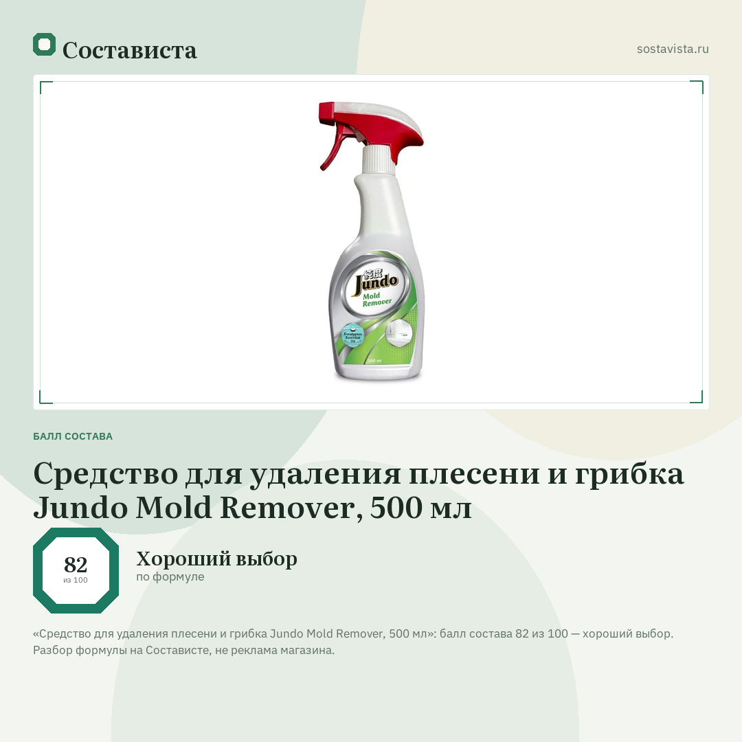Средство для удаления плесени и грибка Jundo Mold Remover, 500 мл: балл состава 82 из 100 — Состависта
