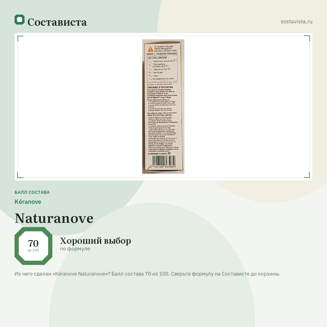 Kéranove Naturanove: балл состава 70 из 100 — Состависта