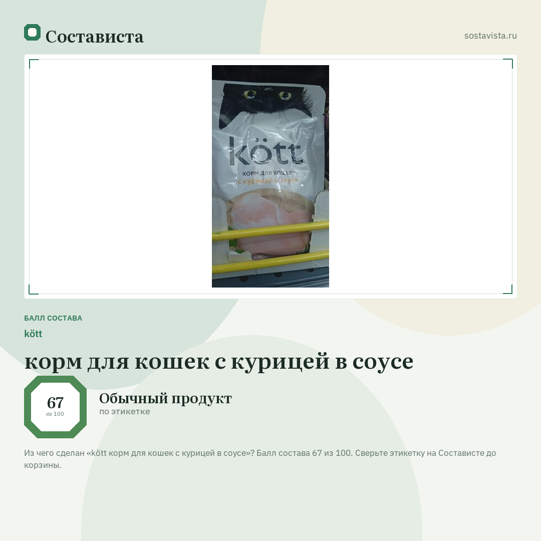 kött корм для кошек с курицей в соусе: балл состава 67 из 100 — Состависта