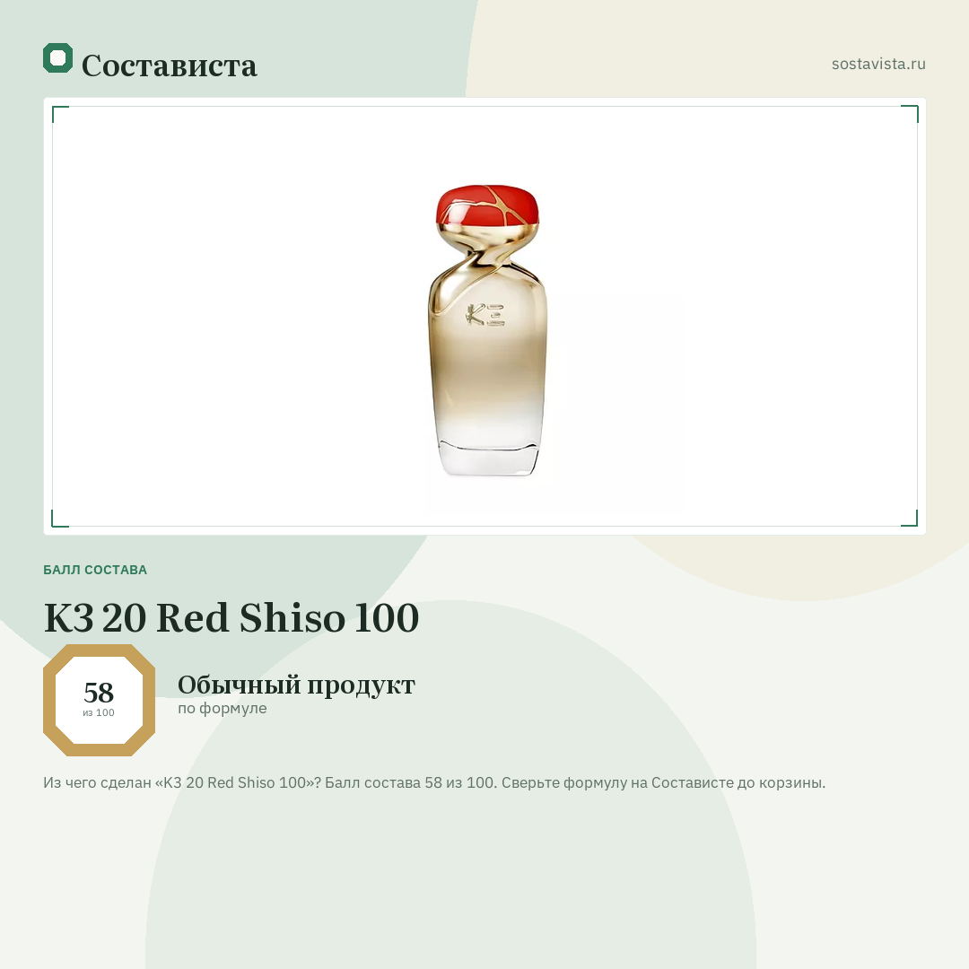 K3 20 Red Shiso 100: балл состава 58 из 100 — Состависта