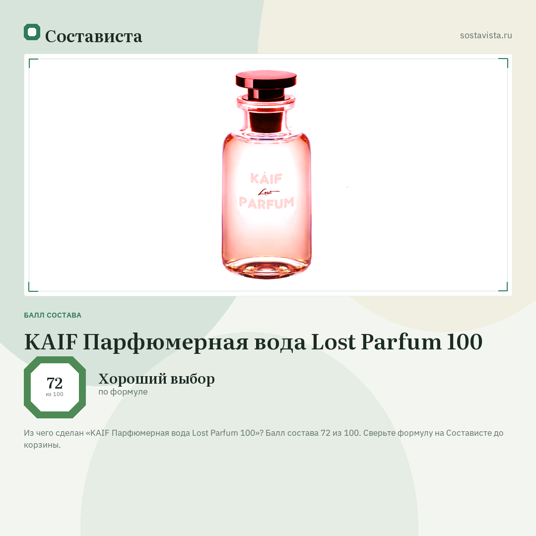 KAIF Парфюмерная вода Lost Parfum 100: балл состава 72 из 100 — Состависта