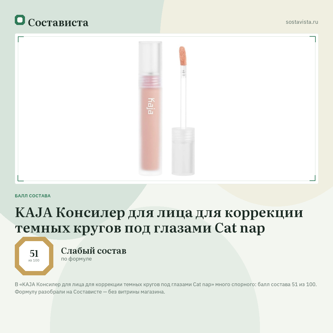KAJA Консилер для лица для коррекции темных кругов под глазами Cat nap: балл состава 51 из 100 — Состависта