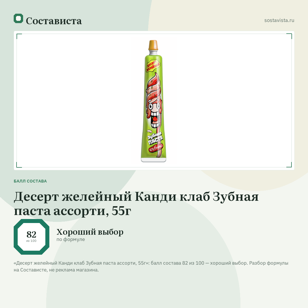 Десерт желейный Канди клаб Зубная паста ассорти, 55г: балл состава 82 из 100 — Состависта