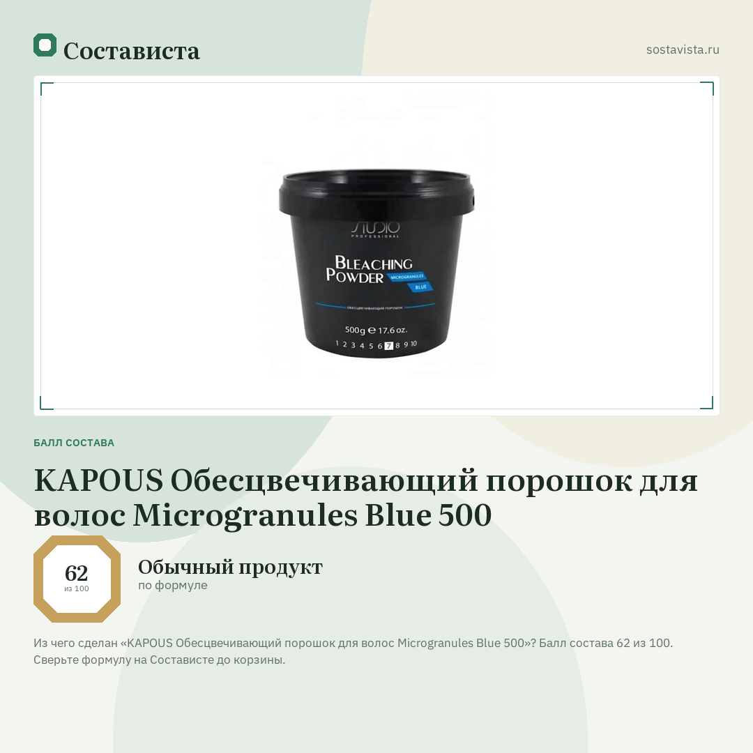 KAPOUS Обесцвечивающий порошок для волос Microgranules Blue 500: балл состава 62 из 100 — Состависта