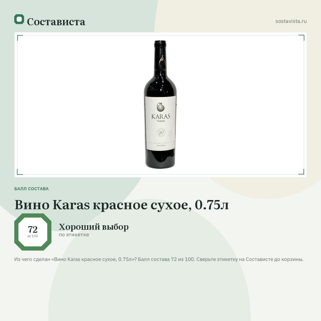 Вино Karas красное сухое, 0.75л: балл состава 72 из 100 — Состависта