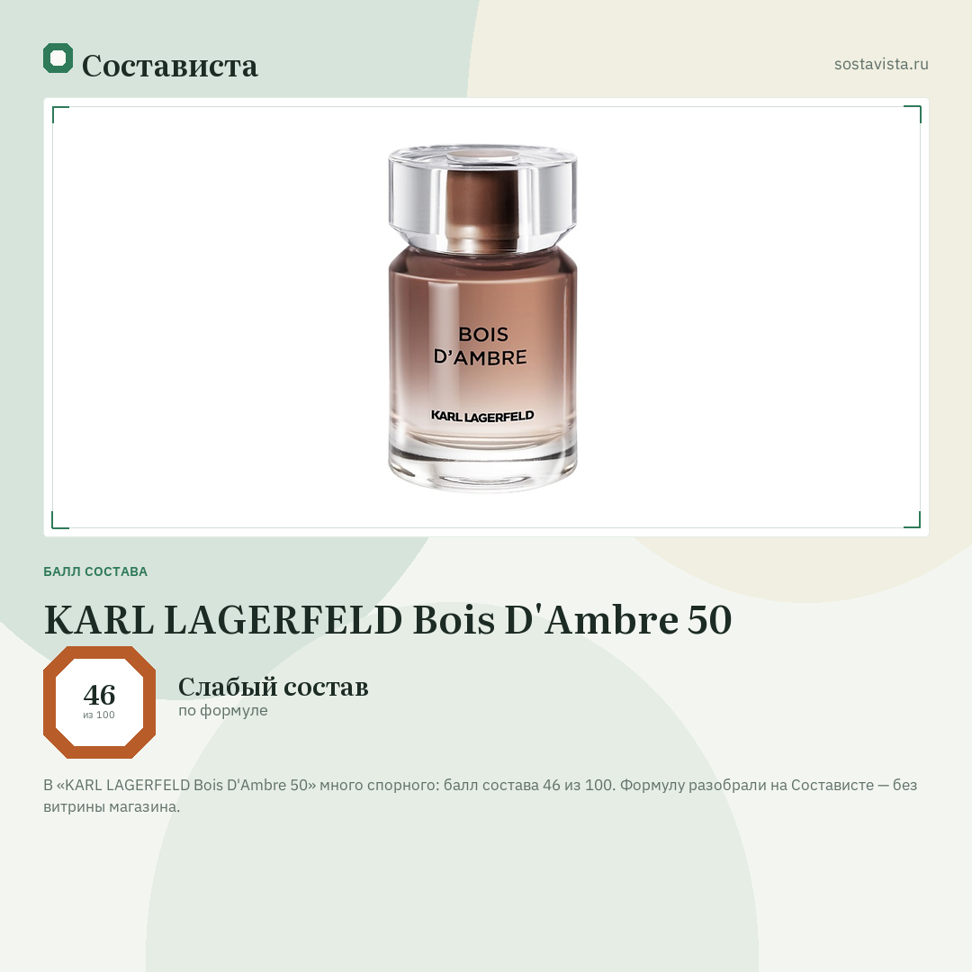 KARL LAGERFELD Bois D'Ambre 50: балл состава 46 из 100 — Состависта