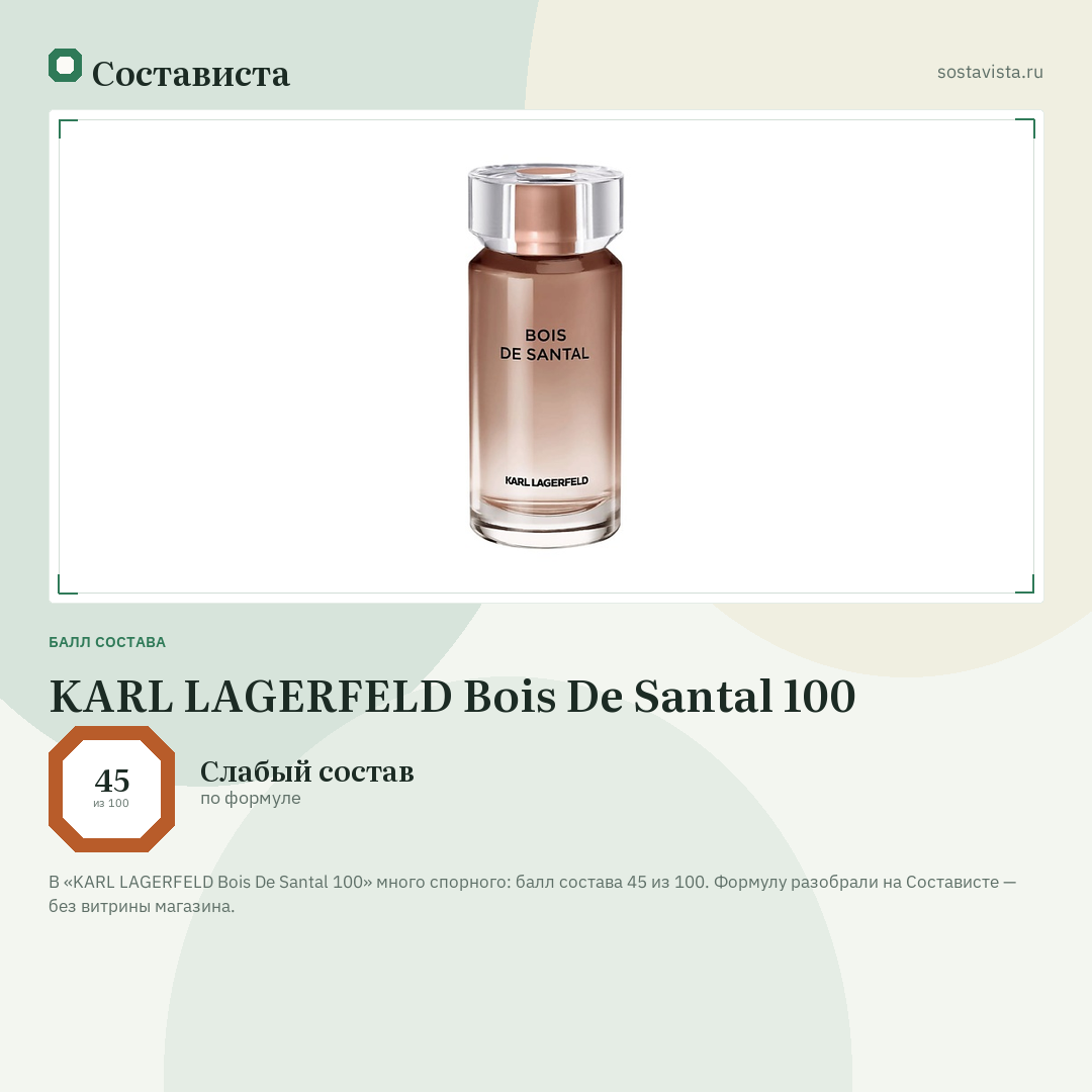 KARL LAGERFELD Bois De Santal 100: балл состава 45 из 100 — Состависта