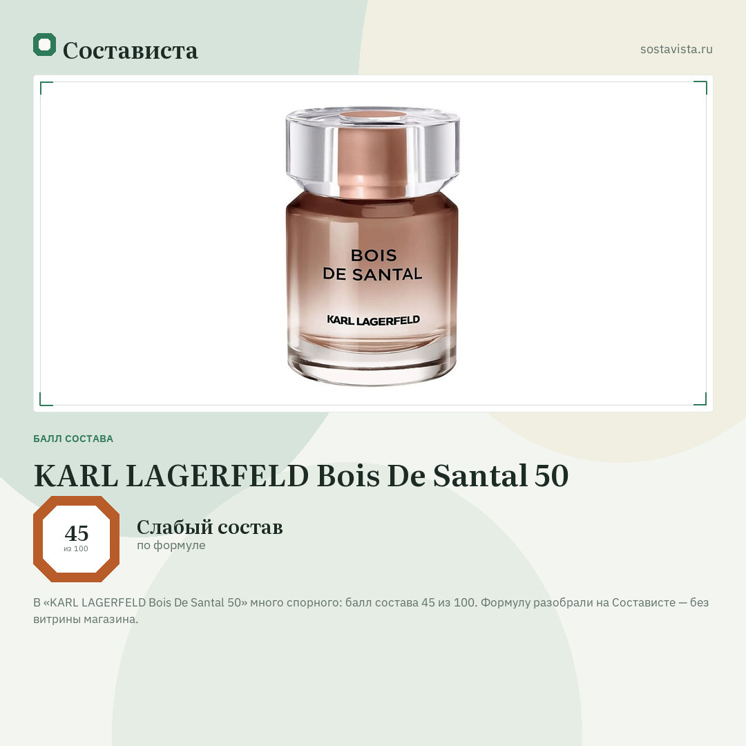 KARL LAGERFELD Bois De Santal 50: балл состава 45 из 100 — Состависта