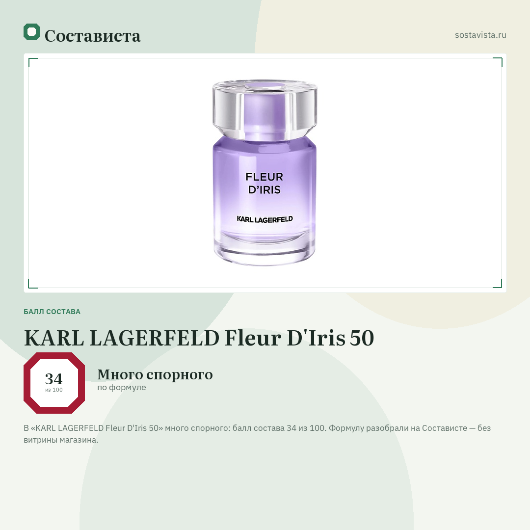 KARL LAGERFELD Fleur D'Iris 50: балл состава 34 из 100 — Состависта