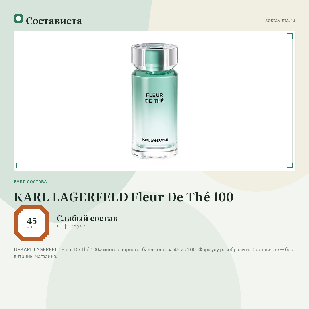 KARL LAGERFELD Fleur De Thé 100: балл состава 45 из 100 — Состависта