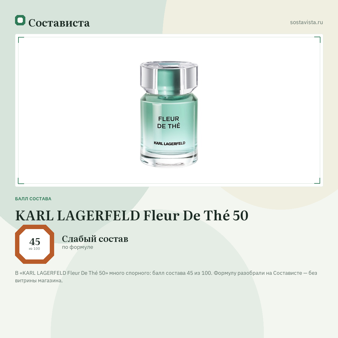 KARL LAGERFELD Fleur De Thé 50: балл состава 45 из 100 — Состависта