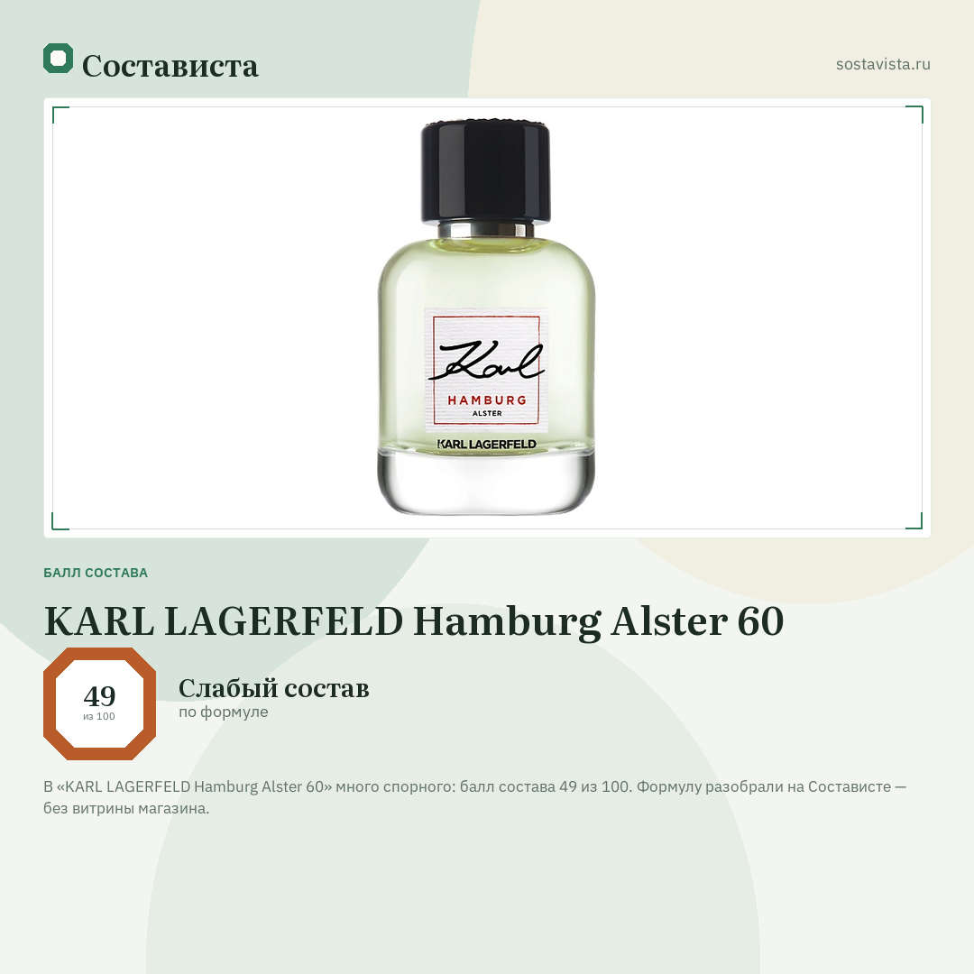 KARL LAGERFELD Hamburg Alster 60: балл состава 49 из 100 — Состависта