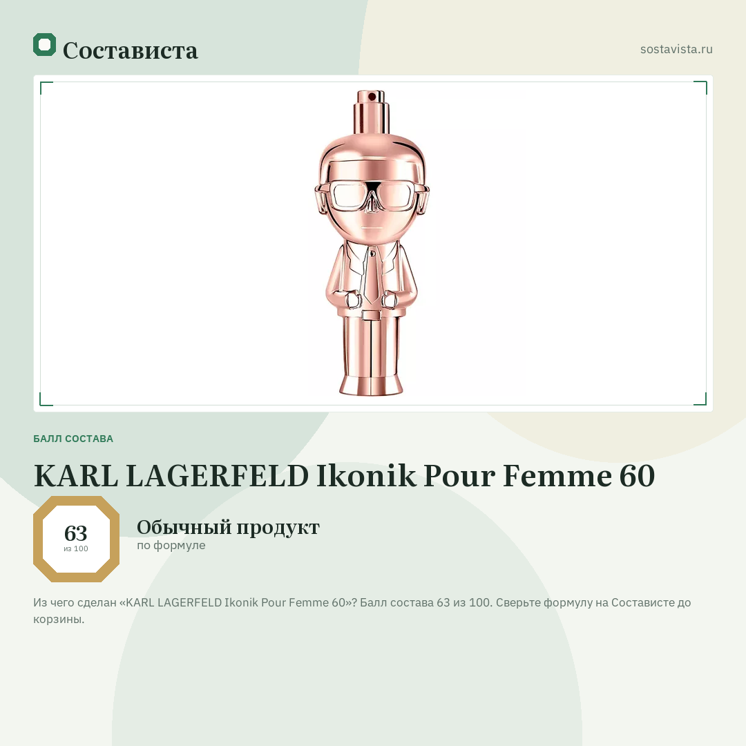 KARL LAGERFELD Ikonik Pour Femme 60: балл состава 63 из 100 — Состависта